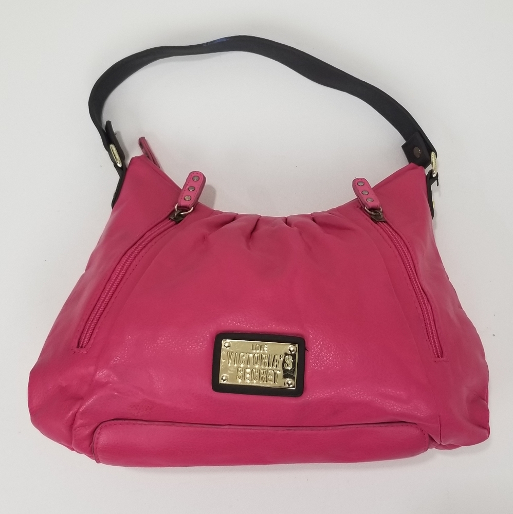 Victoria's Secret Pink And Black Shoulder Bag With Elegant Gold Accent!